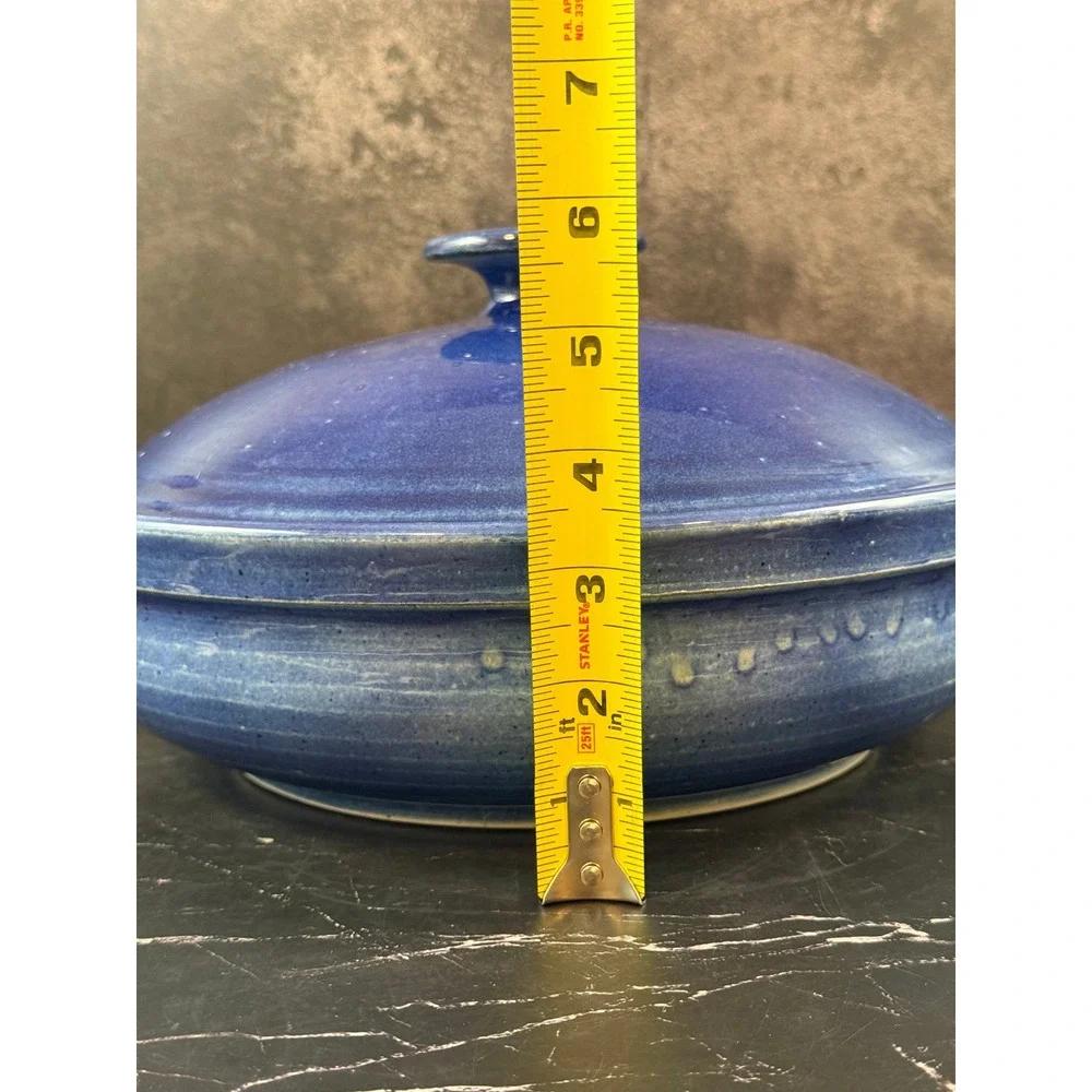VTG Sasha Makovkin California Pottery Blue Lidded Ceramic Round Casserole Dish